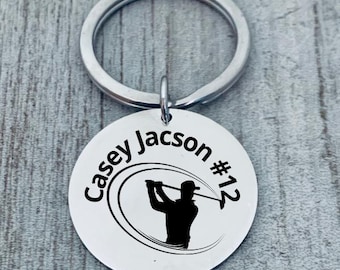 Custom Golfer Keychain with Name – Round Stainless Steel Golf Clubs Charm | Personalized Gift for Golfers