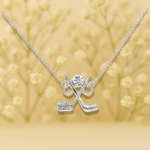 Golf Necklace for Women – Non-Tarnish Silver Stainless Steel Crossed Clubs Pendant with Crystal Ball – Gift for Golfers