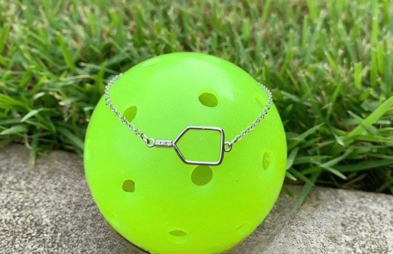 Pickleball Bracelet, 18K Gold Plated Pickleball Paddle Jewelry for Women, Dainty Stackable