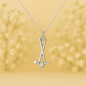 Stylish Golf Club Necklace – Silver Sports Crystal Pendant for Women & Teens | Non-Tarnish Stainless Steel | Golfer Gift with Free Pouch