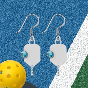 Pickleball Earrings Birthstone Pickleball Paddle Charm Dangle Earrings, Pickleball Pendant Jewelry Gift for Women, Gift for Pickleball Lover