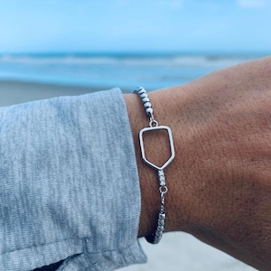 Pickleball Beaded Bracelet, Silver Womens Adjustable Slider Pickleball Paddle Beaded Jewelry Pickleball Gift for Players, Partner, Christmas