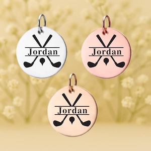 Personalized Golf Charm with Name – Custom Round Golf Club Pendant for Bracelet, Necklace, or Keychain | Silver, Gold, Rose Gold Gift