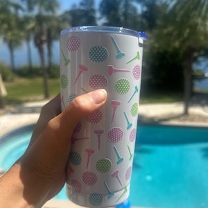 Golf Tumbler for Women 20oz – Colorful Golf Clubs & Balls Pattern Stainless Steel Travel Cup | Cute Golf Mug Gift for Ladies and Golf Lovers
