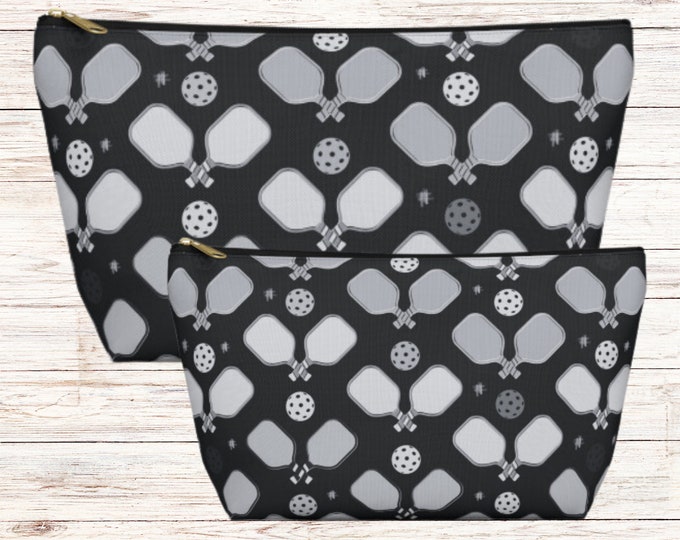 Pickleball Cosmetic Bag, Pickleball Paddle Design Accessory Pouch w T-bottom, Beach Pickleball Makeup Bag for Women Pickleball Players