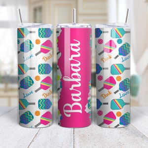 Personalized Pickleball Name Tumbler Gift, Dink & Love 20oz Water Bottle, Stainless Steel Cup with Pickle Ball Design, Team Pickleball Gifts