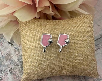 Pickleball Earrings, Pink, Silver Pickleball Paddle Stud Earrings, Pickleball Gifts for Women Pickleball Player Presents Pickleball Jewelry