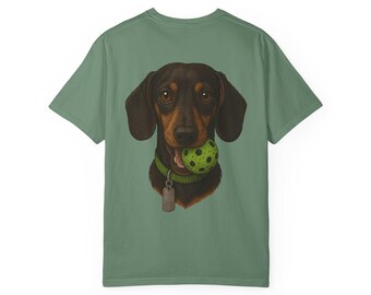 Dachshund Pickleball Shirt Funny Wiener Dog Lover Tee, Comfort Colors 1717 Soft Cotton Unisex T-Shirt with Cute Doxie Sports Design