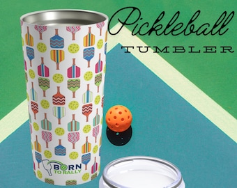 Pickleball Tumbler, Pickleball Gift, Multicolored 20oz Water Bottle, Stainless Steel Cup with Pickle Ball Design, Pickleball Travel Mug