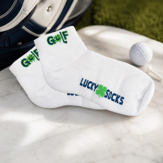 Golf Socks for Women – Embroidered Lucky Ankle Socks with Clovers, Cute Golf Gift, Girls Golf Accessories, Team Sports Socks Tournament Gift