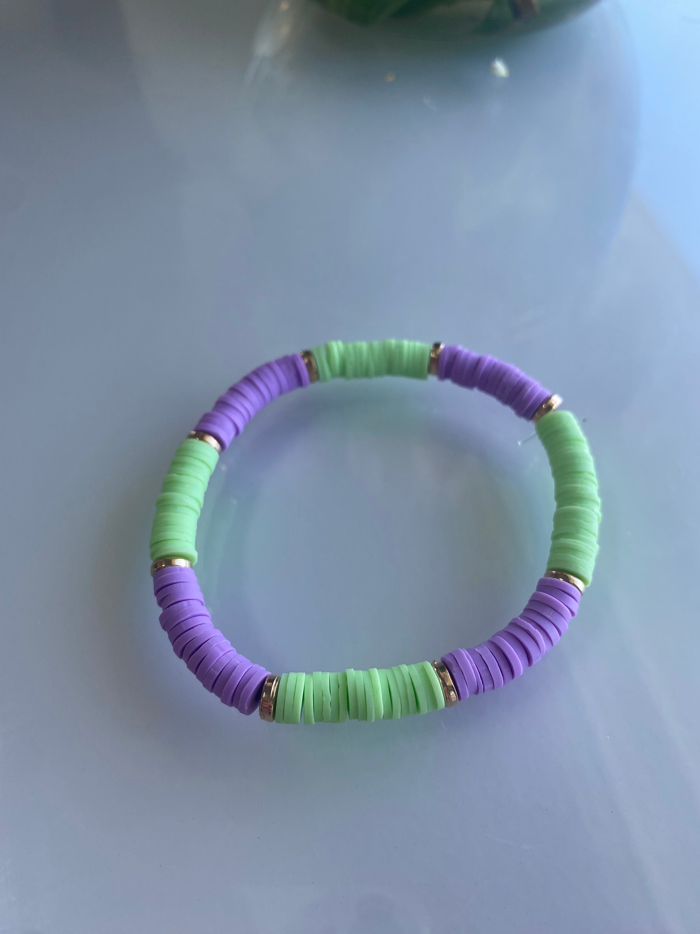 Green and Purple Clay Bead Bracelet Etsy