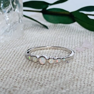 Silver Opal Ring | Delicate white Opal Ring | Birthstone Ring |opal  Band Ring in sterling silver | White Opal Ring | Unicorn tears ring