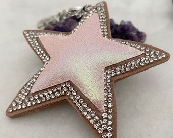 Metallic Pink Star Key Ring | Cute Leather Keyring | Gift for her | Bag decoration | Star Key Ring | Unicorn colours