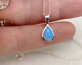 Silver Opal Necklace | Blue Teardrop Opal Gemstone Necklace | 925 Sterling Silver Necklace | Mermaid tears