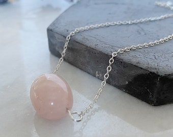 Pink Gemstone Necklace, Silver beaded Morganite Necklace, dainty silver Necklace, crystal necklace, Pink Gemstone Bead Necklace