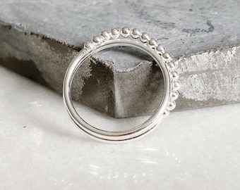 Sterling Silver Crossover Ring | 925 Silver Bead Ring | Silver Stacking Ring