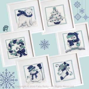 Lot de 6 mini cadres Menthe & Marine • fiche PDF de broderie point de croix