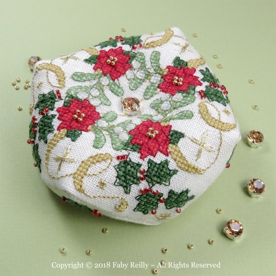 Sparkly Christmas Biscornu • Faby Reilly needlework pattern