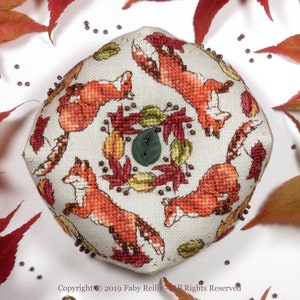 Ring a Ring o&#39; Foxes Biscornu • cross-stitch PDF pattern