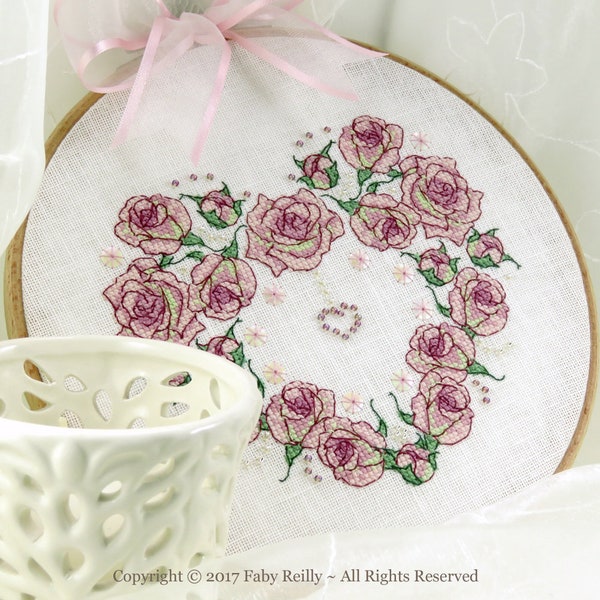 Cœur Il était une Rose • Fiche PDF broderie point de croix