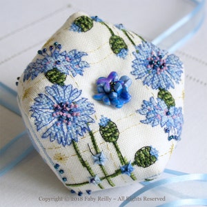 Cornflower Biscornu • cross-stitch PDF pattern