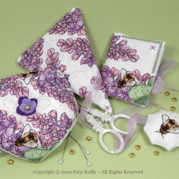 Lilac Stitching Set • cross-stitch PDF pattern