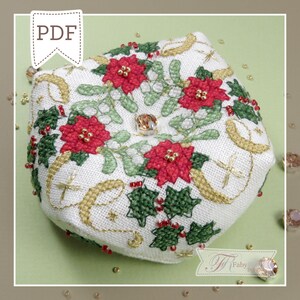 Glitterende kerstbiscornu • Borduurpatroon van Faby Reilly afbeelding 7