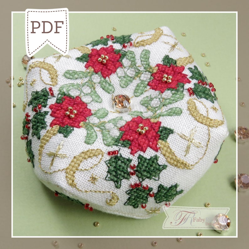 Glitterende kerstbiscornu • Borduurpatroon van Faby Reilly afbeelding 7
