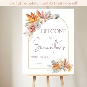 Tropical Floral Bridal Shower Welcome board | Bridal Shower Welcome Sign | Editable Bridal Shower Welcome Sign | Baby Shower Welcome Board |