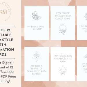 Tarjetas imprimibles de afirmaciones positivas para el parto, hipnoparto, parto tranquilo, regalo para baby shower, preparación para el parto, afirmaciones para el parto, descarga instantánea