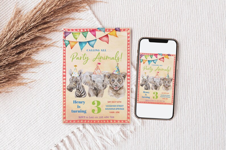 Jungle Safari Animals Birthday Invitation Wild Animals Printable ...