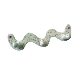 White with Orange and Blue Speckle Dots Ceramic Wiggle Wall Hook
