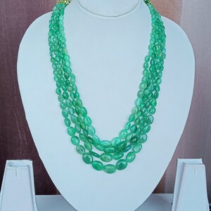 4 Stands Zambian Emerald Smooth Oval Beads, Emerald Gemstone, Emerald Smooth Beads Necklace. All 4 Stand Price.