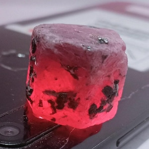 Natural Raspberry Red Ruby Rough Specimen: Untreated Burmese Crystal, Size 16x19mm.