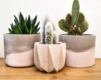 Geometrische Vase oder Betontopfhalter für Pflanzen, Boho-Stil, handgefertigt, perfekt als einzigartige Geschenkidee zum Geburtstag oder Jahrestag