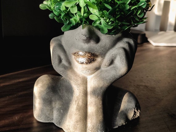 Vaso busto testa di donna volto faccia viso in cemento piante, colorati in  stile boho e nordico, regalo natale bomboniera compleanno -  Italia