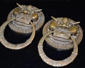 EASTCODE Heurtoir de porte Feng Shui en bronze chinois avec tête de lion Foo Fu