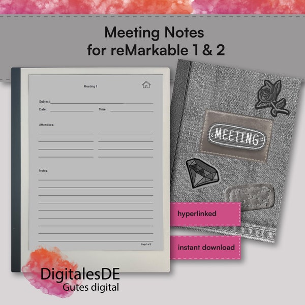 Digital Meetingnotes for reMarkable 1 & reMarkable 2 in English