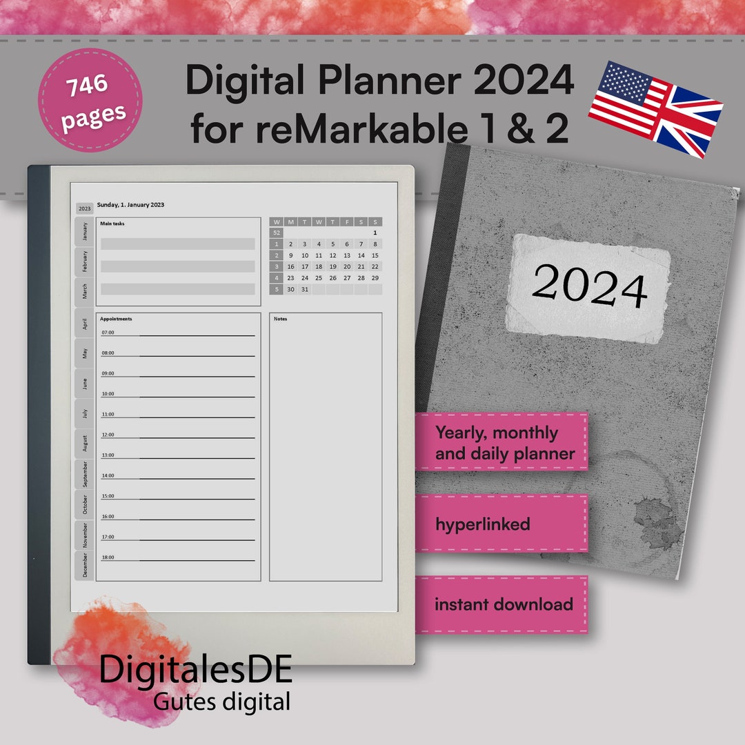 Digital Planner XL 2024 for Remarkable 1 & Remarkable 2 in English ...