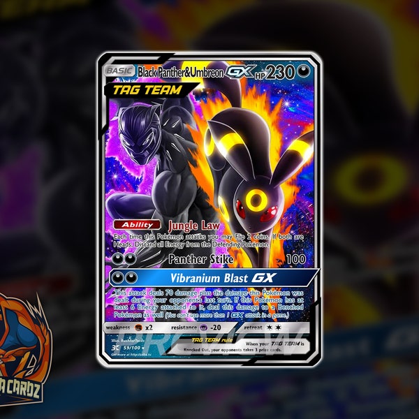 Black Panther & Umbreon Gx Custom Pokemon Card Premium Quality