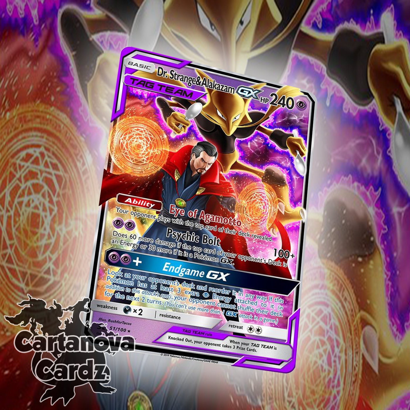 Dr Strange &amp; Alakazam Gx Custom Pokemon Card Premium Quality - Etsy