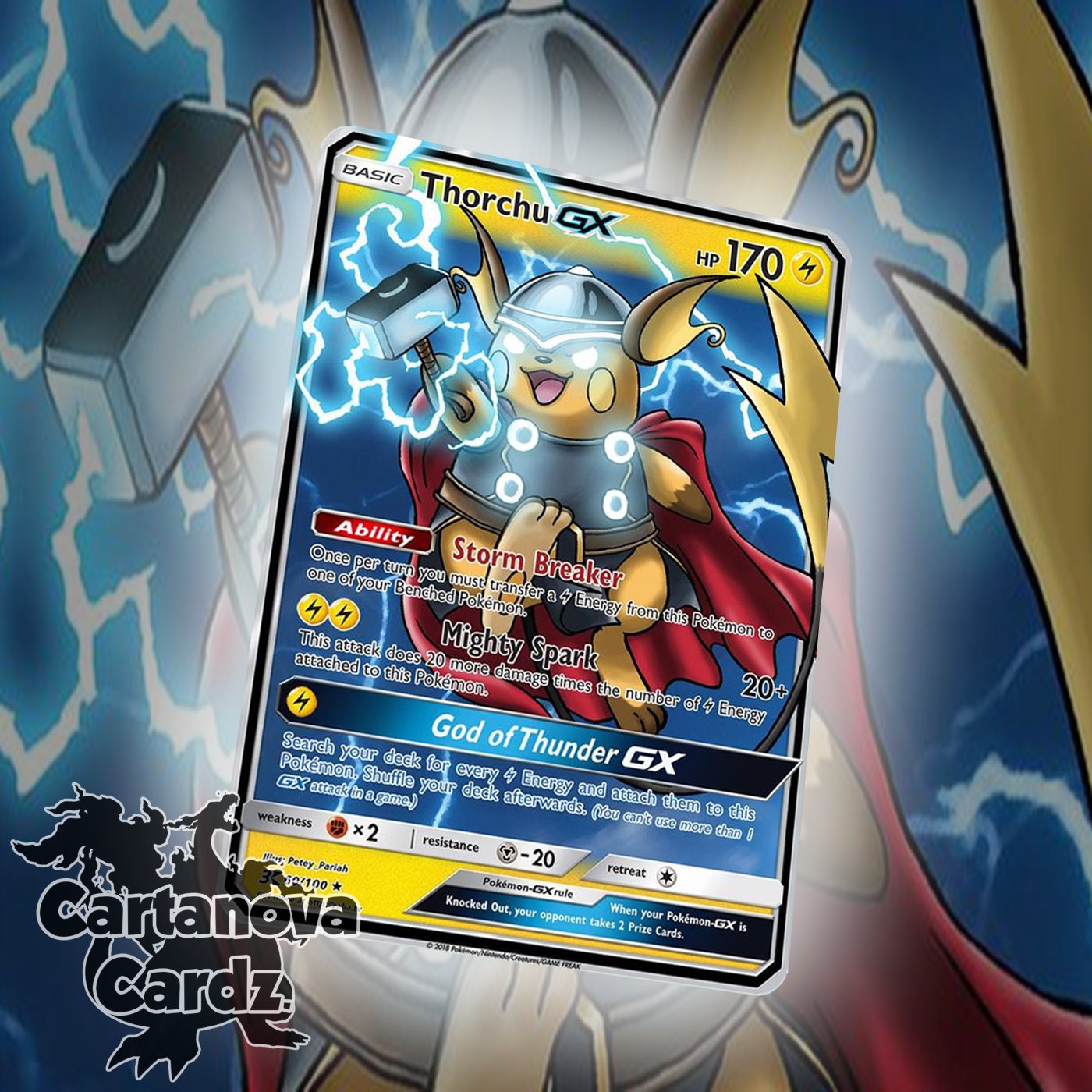 Shiny Raichu Gx Surfing Custom Pokemon Card Premium Quality 