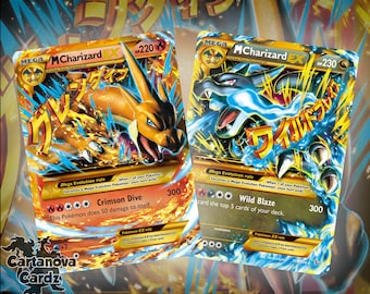 M Charizard & M Shiny Charizard Ex Proxy Pokemon Card Premium Quality Set 2 Cards