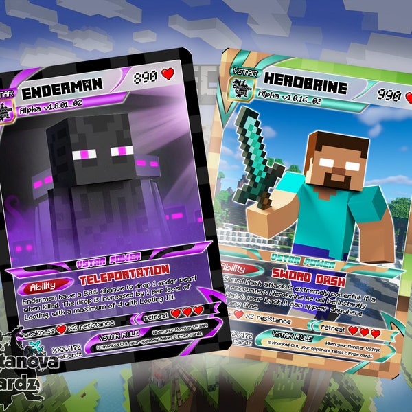 Enderman & Herobrine Custom Pokemon Card Premium Quality Set 2 Cards