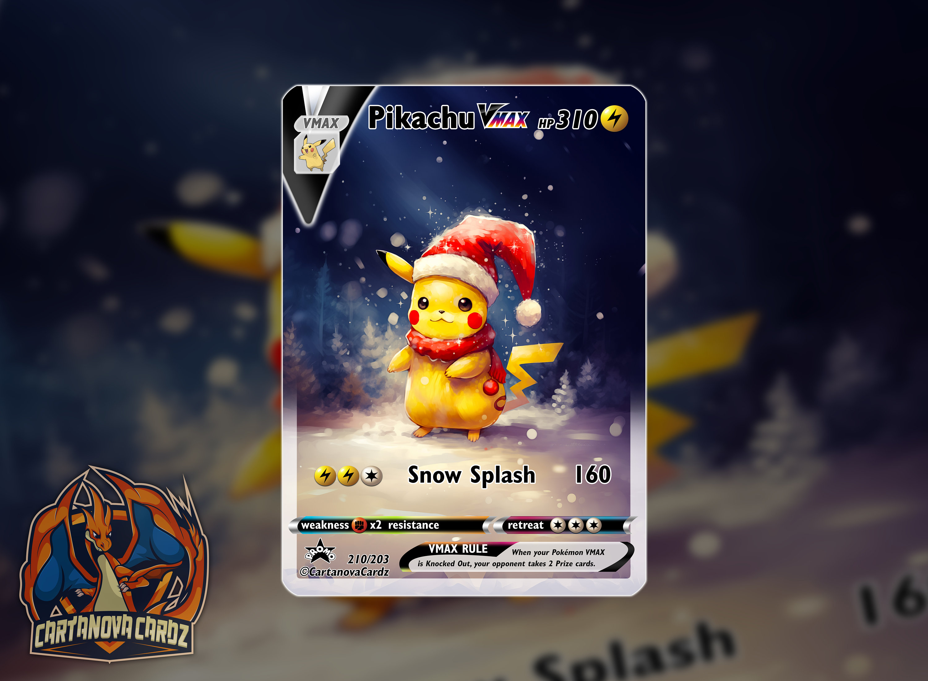 Pikachu Snow Custom Pokemon Card Top Quality Full Art Etsy