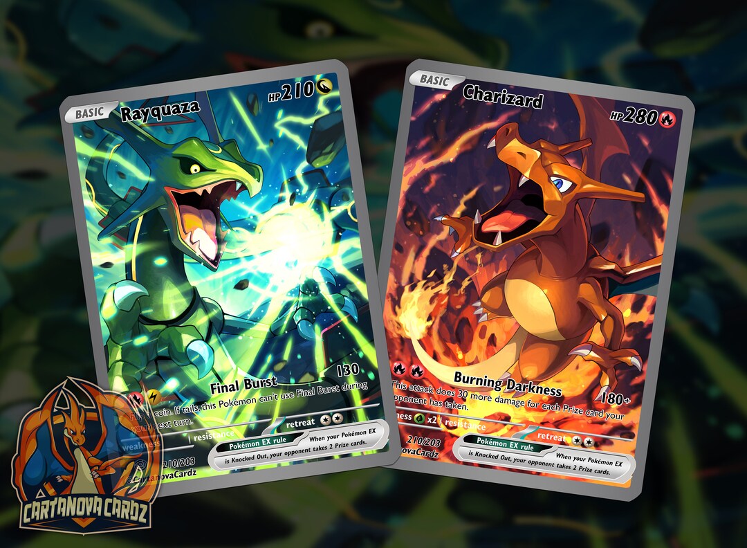 Rayquaza & Charizard Full Art Custom Pokemon Card Top Quality Set X2 ...