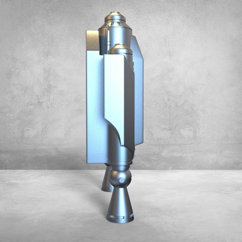 May include: A silver-coloured, futuristic-looking, three-legged robot with a rounded top and a detailed design.