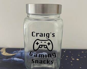 Personalised Gaming treat Jar pet Treat Jar Movie Night Gift Secret Santa Christmas Gift