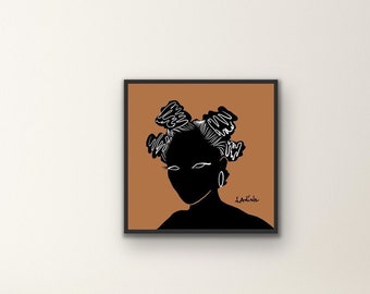 Coffee coloured Woman portrait, silhouette downloadable printable wall art, African, natural hair