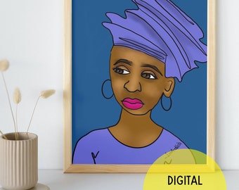 Tribal african printable wall art - blue JPEG PNG | bday gifts for her | digital print | instant download | wall decor | african american